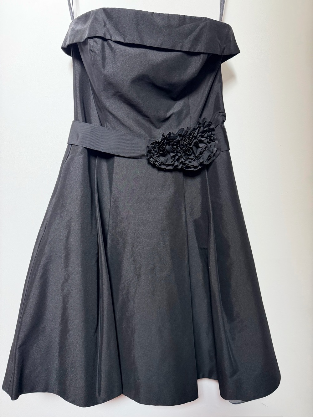 White House Black Market Black Strapless A-Line Dress with Floral Waist Accent